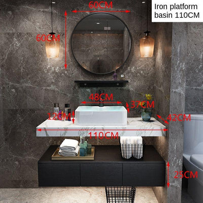 Nordic Double-decker Iron Bathroom Cabinet Modern Marble Washbasin Cabinet Combination Bathroom