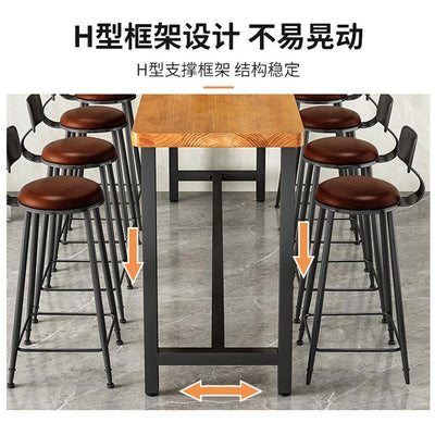 Bar Table Solid Wood High Foot Nordic Bar Table and Chair Iron Leisure Milk Tea Shop Bar Clear Bar