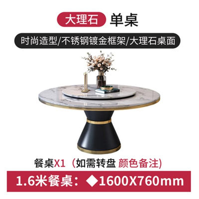 APOLLO Natural Marble Dining Table With Turntable Simple Slate Round Table Dining Table And Chair