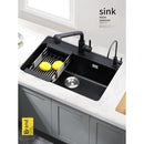 Kitchen Sink Black Quartz Stone Sink Under Counter Basin With Embedded Granite Single Sink