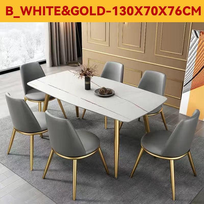 DF Sintered Stone Dining Table Set | Marble Table and Chair | Long Dining Table | Nordic Gold Dining