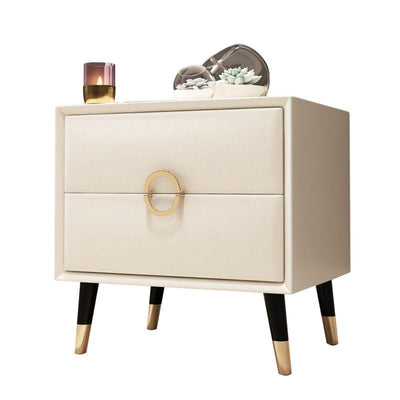 Nordic White Wax Solid Wood Bedside Table Custom-made Modern Leather Storage Cabinet with Ins Style