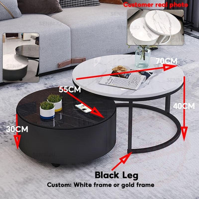 SENBIJU Small Coffee Table Nordic Side Table Round coffee table With Roller