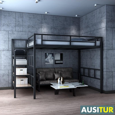 AUSITUR Iron Loft Bed With Double Upper Floor And Lower Hollow Iron Frame Bed To Save Space And