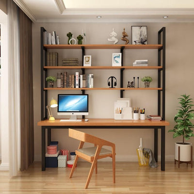 🎉Ready Stock🎉Loft Double Solid Wood Desk Bookshelf Combination Home Office Long Study Computer