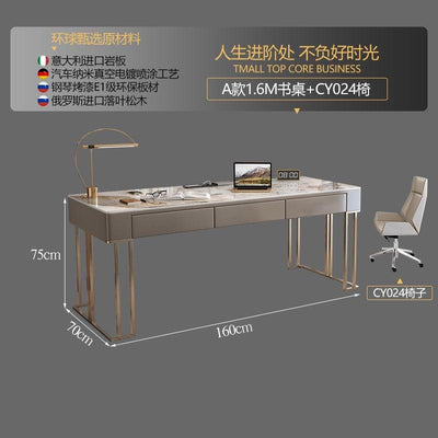 W.S FEEL Luxury Rock Plate Office Table With Socket Modern Simple Stainless Steel Computer Desk