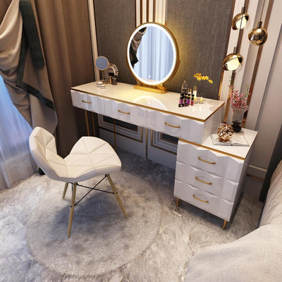 Nordic Dressing Table Luxury Storage Computer Desk with Led Light Mirror Bedroom Dressing Table