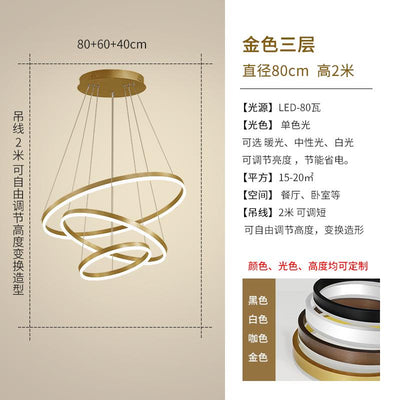 HJFA Living Room Chandelier Modern Simple Light Luxury Duplex Staircase Hall Golden Circle Circular