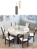 Solid Wood and Chair Combination Modern Simple Telescopic Marble Dining Folding Household