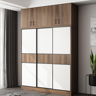 (YIGLE) Wardrobe Nordic Bedroom Solid Wood Modern 2021 Simple Push-door Small-family Collection