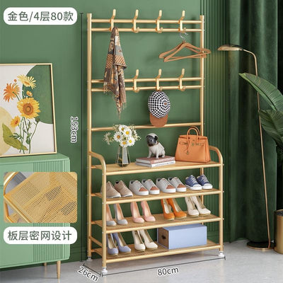 Shoe rack light luxury multi-layer shoe cabinet metal shoe rack multi-functional two-in-one coat