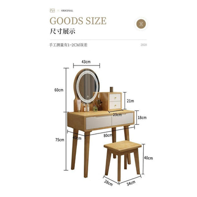 Orange Nordic Solid Wood Dressing Table with Light and Mirror Integrated Modern Simple Small Bedroom