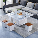 (MUWU) Lifting Coffee Table With 4 Stools Small Family Creative Dining Table Tea Table Dual Use