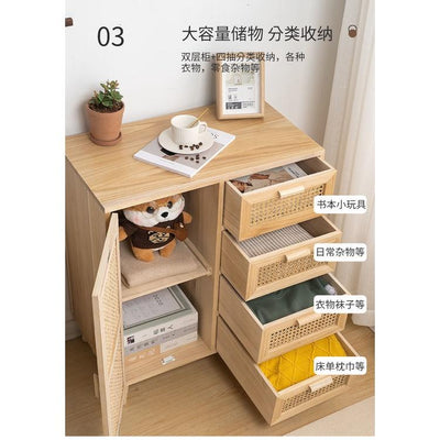 GC Storage Cabinet Solid Wood Rattan Cabinet Sideboard Modern Simple Living Room Wall Cabinet