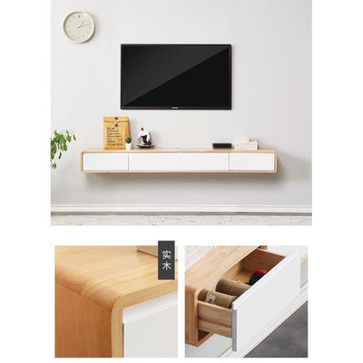 Solid Wood Wall-mounted TV Cabinet Home Living Room Bedroom Ultra-narrow White Minimalist