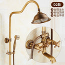 RUNZE All Copper Rain Shower Set European Retro Bathroom Shower Full Set With Shower Head