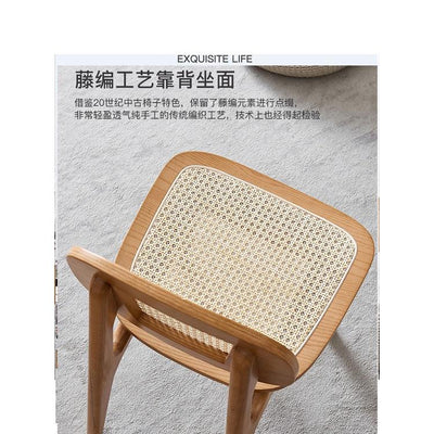 Desiny Solid Wood Dining Chair Household Rattan Woven Medieval Chair Rattan Chair