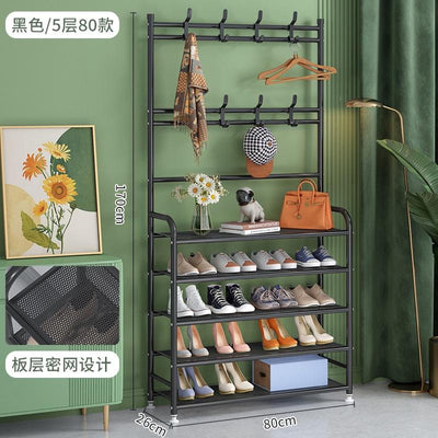 Shoe rack light luxury multi-layer shoe cabinet metal shoe rack multi-functional two-in-one coat