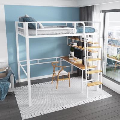 AUSITUR Loft Bed Space Saver Wrought Iron Loft Bed Duplex Second Floor Bed Frame