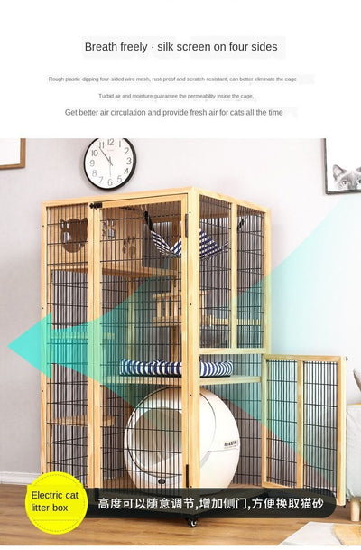 Cage Home Japanese Solid Wood Apartment with Toilet Luxury Cabinet Cat Nest House Villa