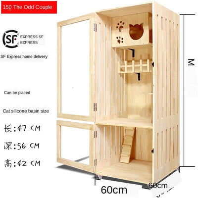 Luxury Villa Solid Wood Closed Cage Transparent Nest Wooden House Display Cat Cabinet