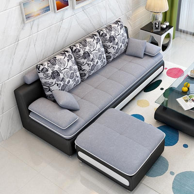 L-shaped 3-4 Seat Sofa With Footrest Living Room Economical Sofa Bed Combo Set Removable And