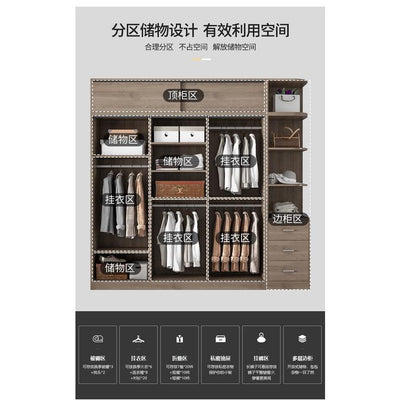 Kinbolee Nordic Wardrobe Sliding Door Solid Wood Wardrobe Multi-smell Sliding Door Wardrobe