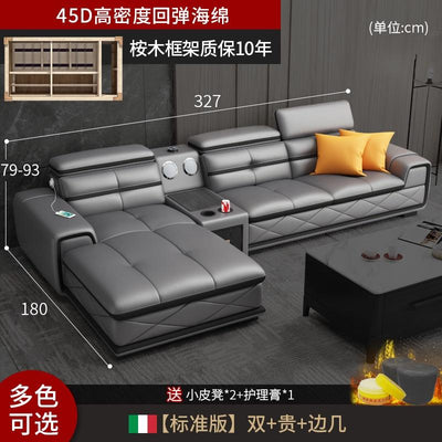 Italian Cowhide Sofa Modern Adjustable Usb Charging Comfortable L-shaped Sofa Set Russian Solid Wood