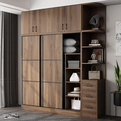 (YIGLE) Wardrobe Nordic Bedroom Solid Wood Modern 2021 Simple Push-door Small-family Collection