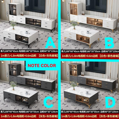 SENBIJU TV Cabinet Nordic Coffee Table Combination Gloss Tempered Glass Living Room Tv Console