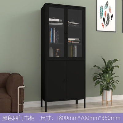 Bookshelf Cabinet Living Room Dustproof Bookshelf Wrought Iron Glass Door Bookcase Home Floor