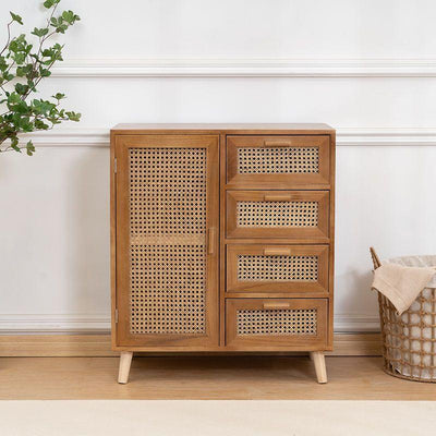 GC Storage Cabinet Solid Wood Rattan Cabinet Sideboard Modern Simple Living Room Wall Cabinet