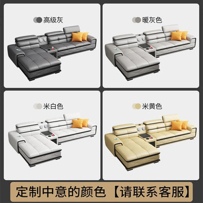 Italian Cowhide Sofa Modern Adjustable Usb Charging Comfortable L-shaped Sofa Set Russian Solid Wood