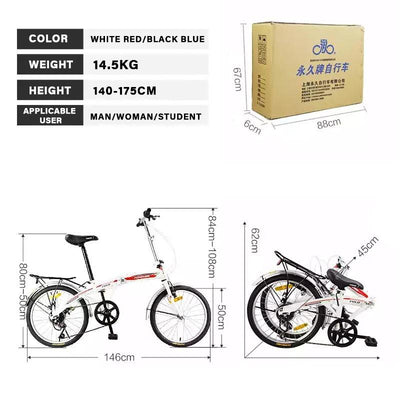 Forever Foldable Bicycle 20 Inch 7 Shifting Folding Bicycle High Carbon Steel Bow Back Frame Fashion