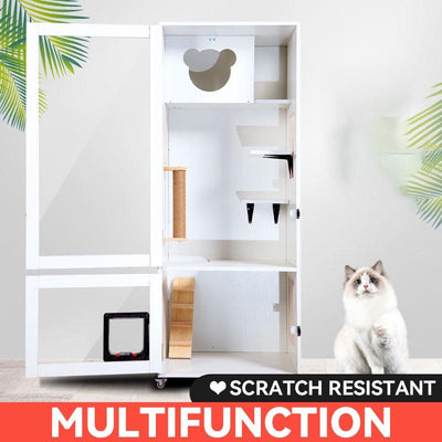 RUNPET Cat Condo Solid Wood Cat House Cage Oversized Luxury Cat Villa Breeding Room Pet House