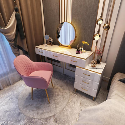 Nordic Dressing Table Luxury Storage Computer Desk with Led Light Mirror Bedroom Dressing Table