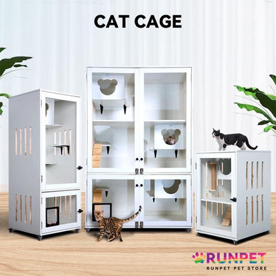 RUNPET Cat Condo Solid Wood Cat House Cage Oversized Luxury Cat Villa Breeding Room Pet House