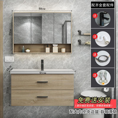 Modern simple toilet bathroom cabinet hand washing face basin mirror cabinet combination Nordic