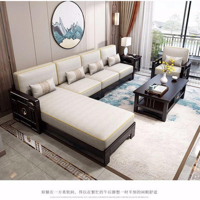 New Chinese Solid Wood Sofa Combination Zen After The Modern Minimalist Chinese Style Living Room