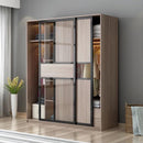 Simple Wooden Wardrobe Bedroom Armoire With Tempered Glass Door Large Capacity Garderobe