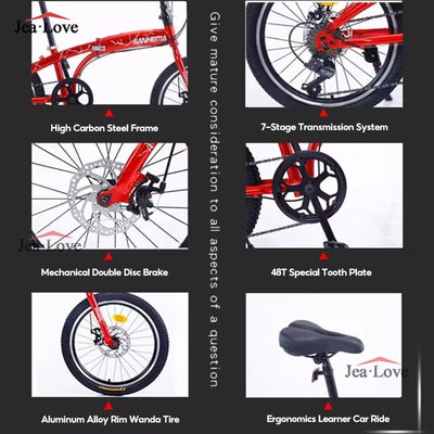 High Carbon Steel 7 Speed Foldable Adult Bike