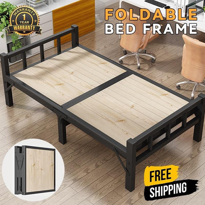 Gs Solid Wooden Foldable Bed Single Bed Frame 1.2m Household Simple Double Nap Pine Iron Frame