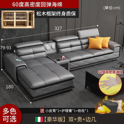 Italian Cowhide Sofa Modern Adjustable Usb Charging Comfortable L-shaped Sofa Set Russian Solid Wood