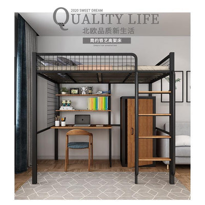 Loft Bed Small Apartment Iron Bed Dormitory Bunk Bed Frame