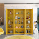 WOODYES Nordic Iron Bookcase Glass Door Cold Rolled Steel Book Shelf Storage Cabinet Student Floor