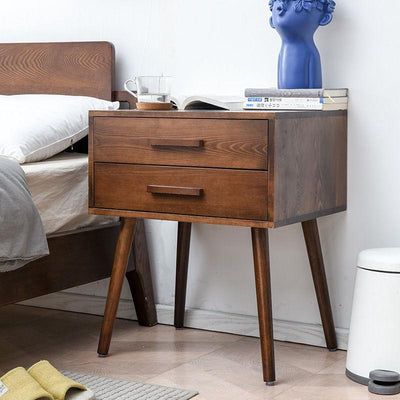 Sanson . Nordic Minimalist Solid Wood Bedside Table Retro Bedside Cabinet Japanese-style White Wax