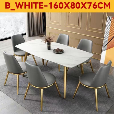 DF Sintered Stone Dining Table Set | Marble Table and Chair | Long Dining Table | Nordic Gold Dining