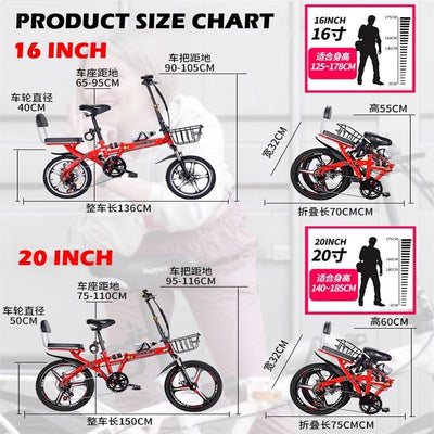 Phoenix Foldable Bicycle 20-inch 7-Speed Variable Speed Shock Absorption Double Disc Brake Folding