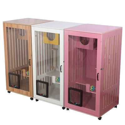 Cage Villa Luxury Home Apartment Double-deck Large Size with Toilet House Glass Cat Cabinet Solid