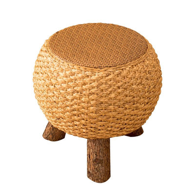 Rattan-made Low Balcony Bench Sofa Straw-made Household Seat Pier Small Round Stool Tatami Chair